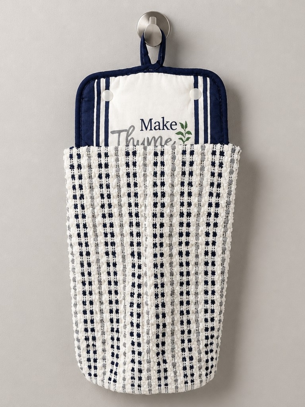 Handmade Hanging Kitchen Towel with Embroidered 'Make Thyme' Design